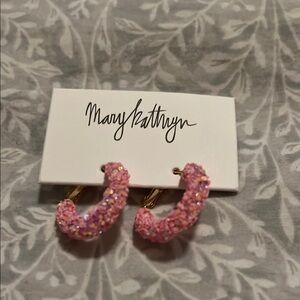 Pink Glitter Hoop Earrings‎